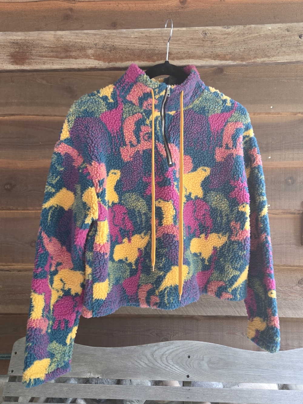 Zaful Multicolor Sherpa Half-Zip Sweater - Hidden Animal Pattern